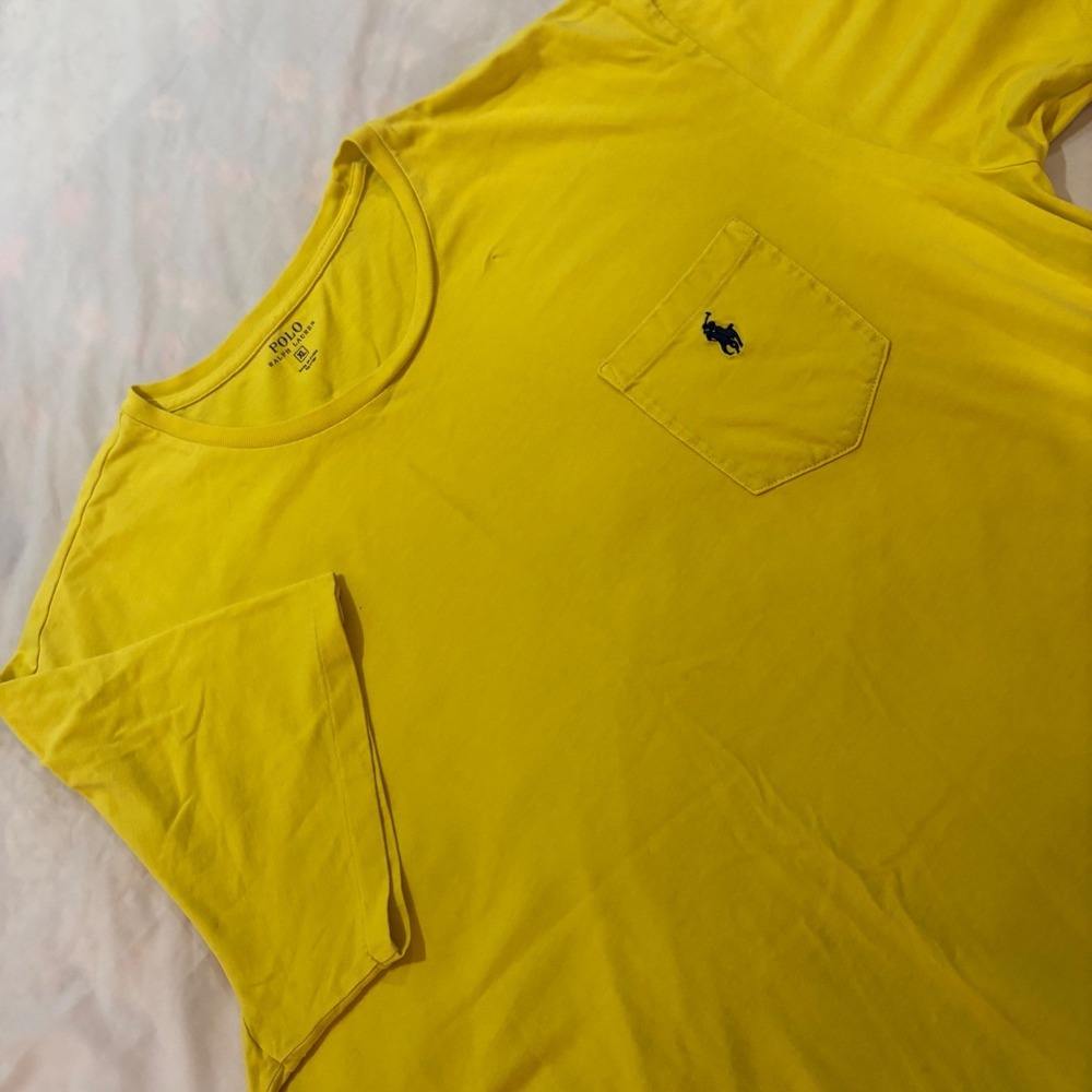 Polo Ralph Lauren XL Yellow Short Sleeve Pocket T-Shirt Navy Pony Logo Cotton